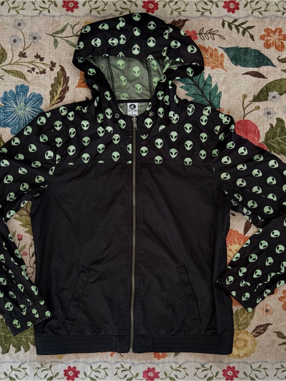 Kids Black Alien-Print Hooded Jacket